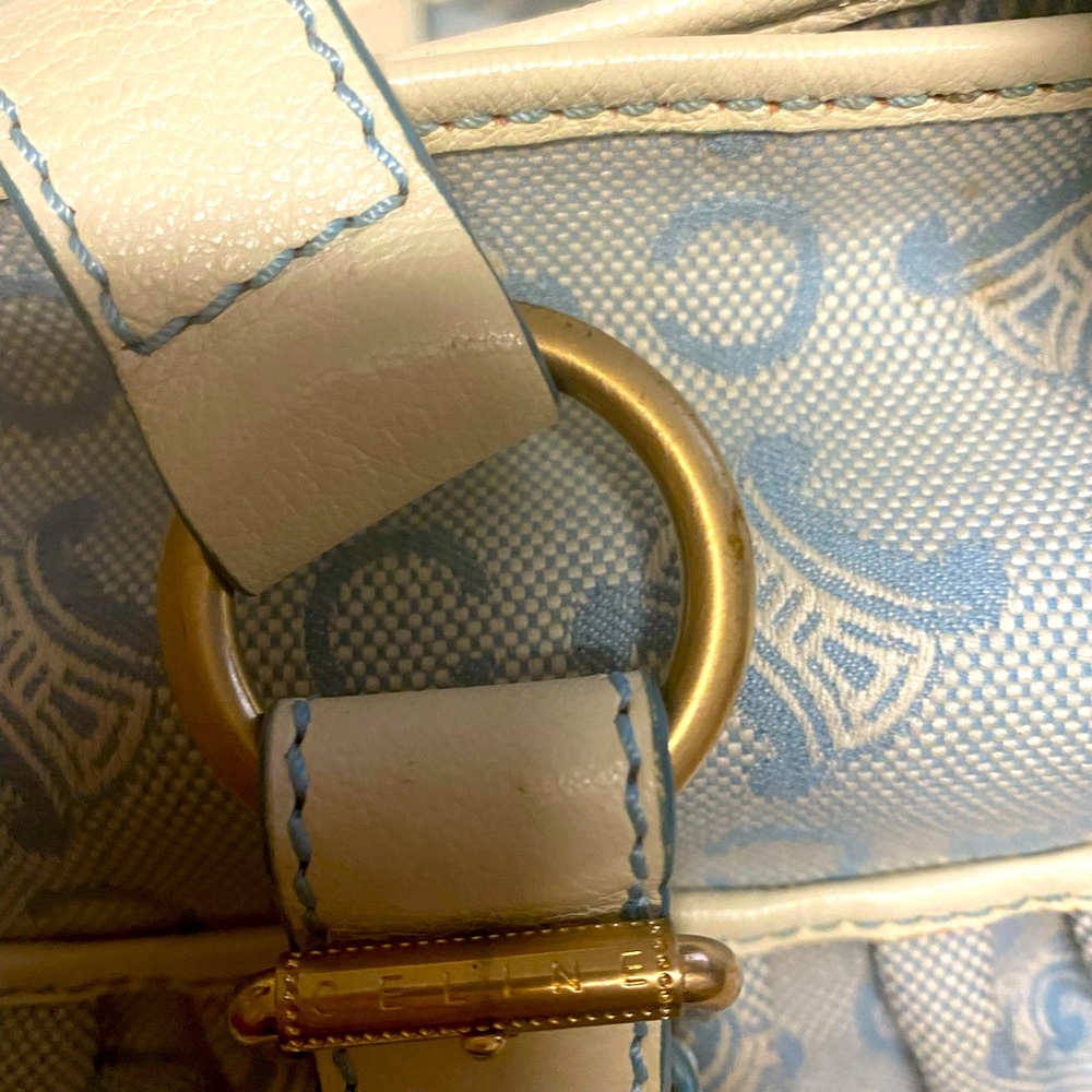 Authentic Celine Blue/White hobo Monogram Canvas and Leather Satchel